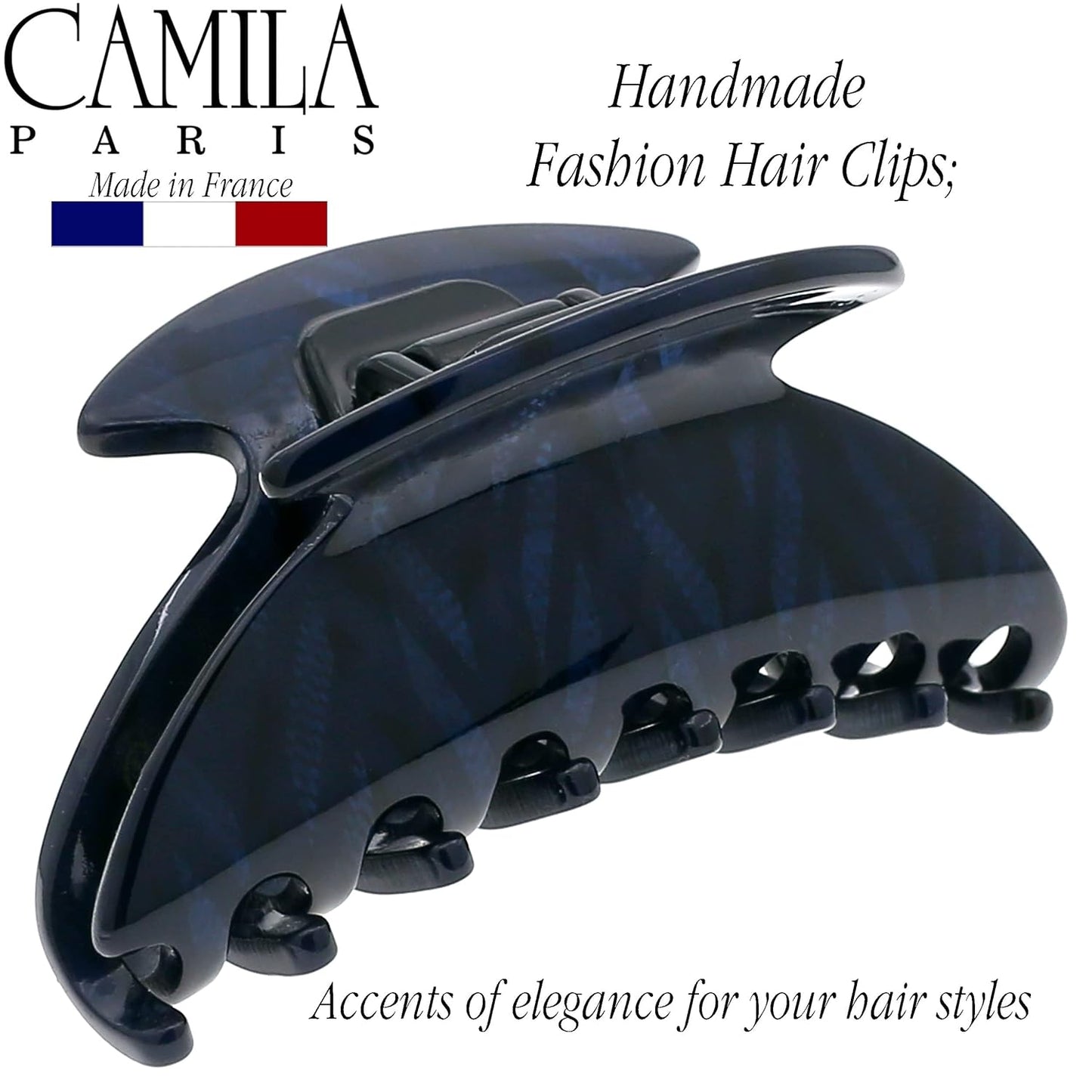 Camila Paris CP3267 French Hair Clip for Women, Small 2.75 inch Handmade, Blue, Girls Hair Claw Clips Jaw Fashion Durable Styling Hair Accessories for Women, Strong Hold No Slip Grip. Made in France