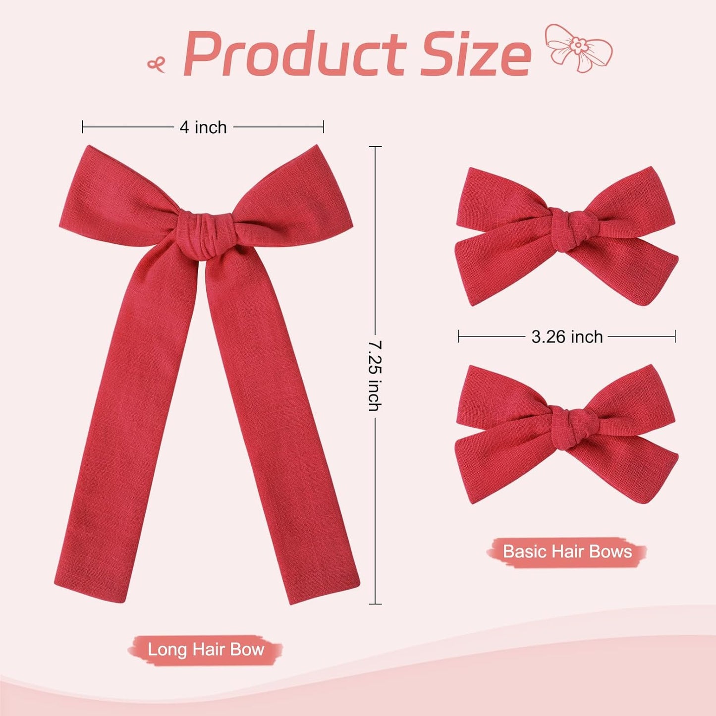DEEKA Cotton Linen Hair Accessories Set: Red Hair Bows & Ponytail Knot Bows in 2 Sizes, Alligator Clips for Toddlers & Little School Girls