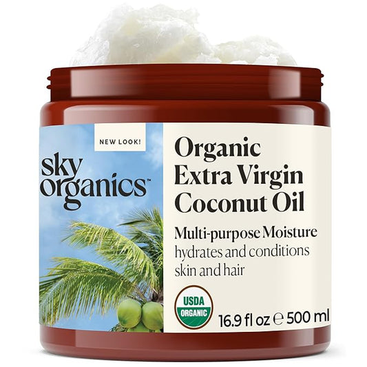 Sky Organics - Organic Extra Virgin Coconut Oil for Skin & Hair, 16.9 fl oz - Multipurpose Hair Oil & Body Moisturizer - Vitamins, Antioxidants & Fatty Acids - Vegan, Cruelty Free - w ebook