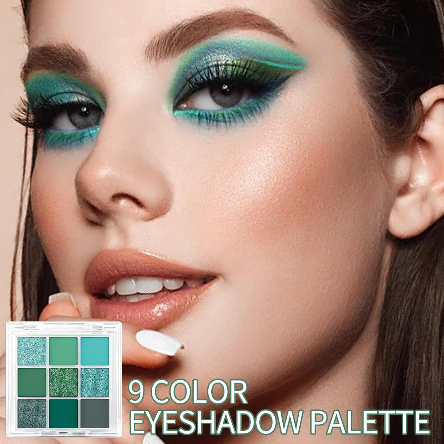 Erinde Matte Shimmer Light Deep Green Eye Shadow Palette Makeup Eyeshadow, Long Lasting Waterproof Cruelty-Free, 9 Blendable Shades Smooth Finishes Powder with Gorgeous Pearls for Girls