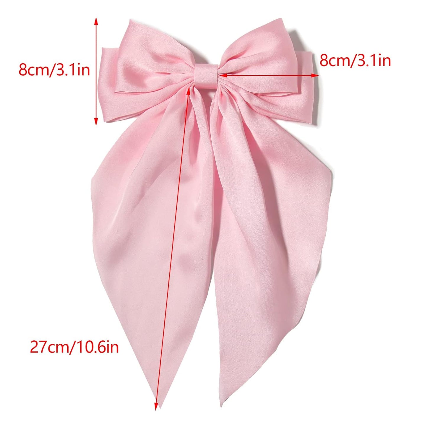 Furling Pompoms 4pcs Hair Bows for Women, Satin Hair Bows Long-Tail Alligator Clips Big Hair Accessories Pink Hot Pink White Blue Hairbow