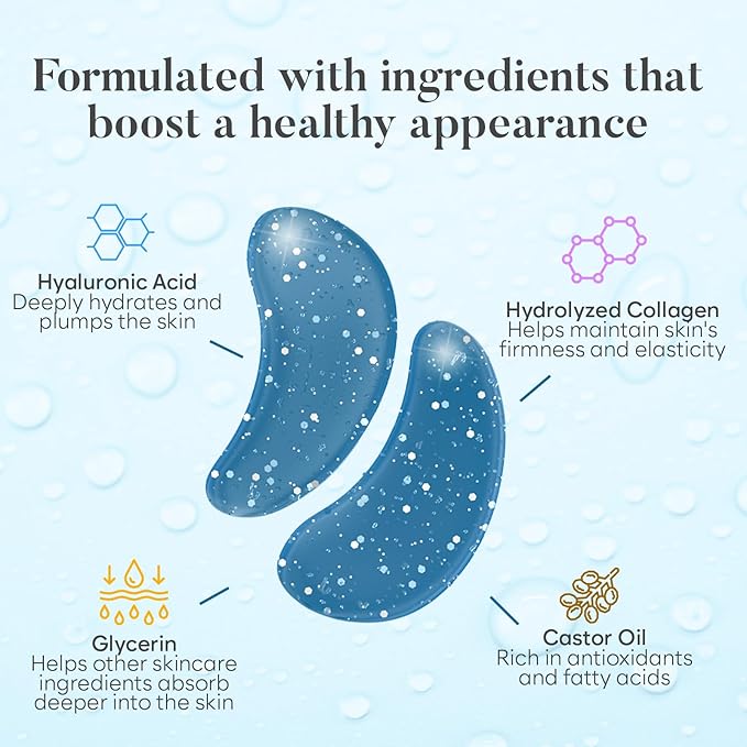 Marine Collagen Eye Patches (30 PAIRS), For Puffy Eyes and Dark Circles, Under Eye Mask with Hyaluronic Acid & Collagen, Deeply Hydrating Formula, Patch Yeux