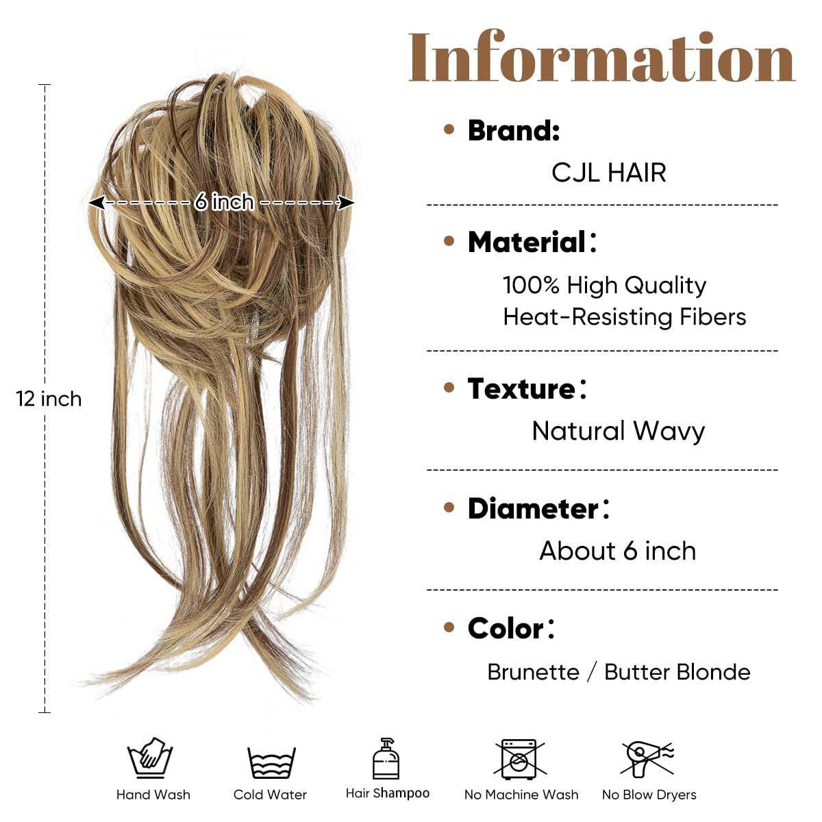 CJL HAIR Messy Bun Hair Piece Curly Hair Bun Extensions with Straight Tails Synthetic Hair Scrunchies Ponytail Hairpieces for Women Brunette/Butter Blonde