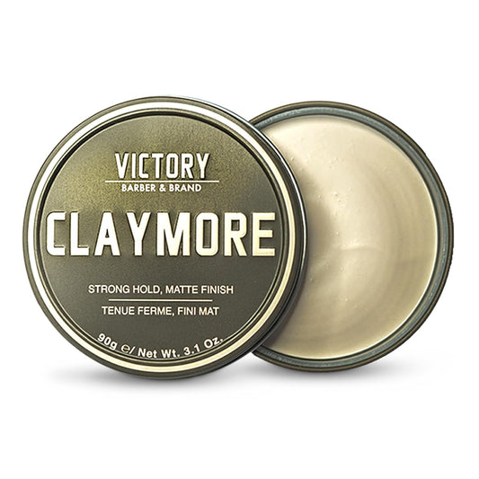 Victory Barber & Brand Claymore hair pomade for men | Strong Hold Matte Finish Men's Clay Pomade | made in usa | Designed by barbers, made for the rugged | Texturizing & Styling Clay 3.1 Oz