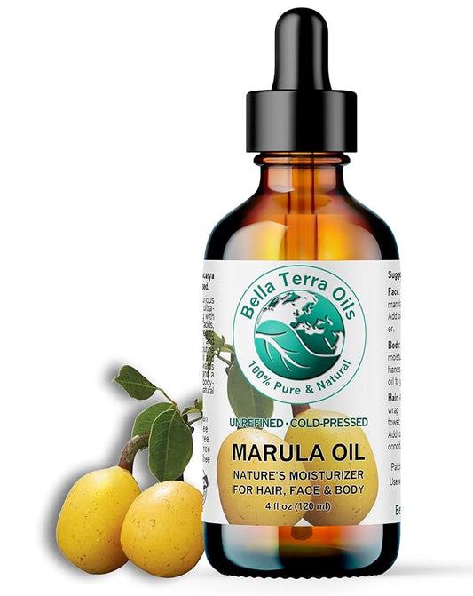Bella Terra Oils - Marula Oil for Skin 4 oz - Dive into the Nutritional Excellence, Abundant in Vitamin C & Antioxidants, Perfect Companion for Your Face