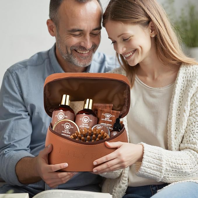 Father’s Day Gift - 12Pcs Sandalwood Men's Bath & Beard Gift Set for Men, Self Care Set with Beard Wash | Luxury Grooming Kit for Dad, Husband, Boyfriend, Christmas, Valentine’s, Birthday Gift for Him