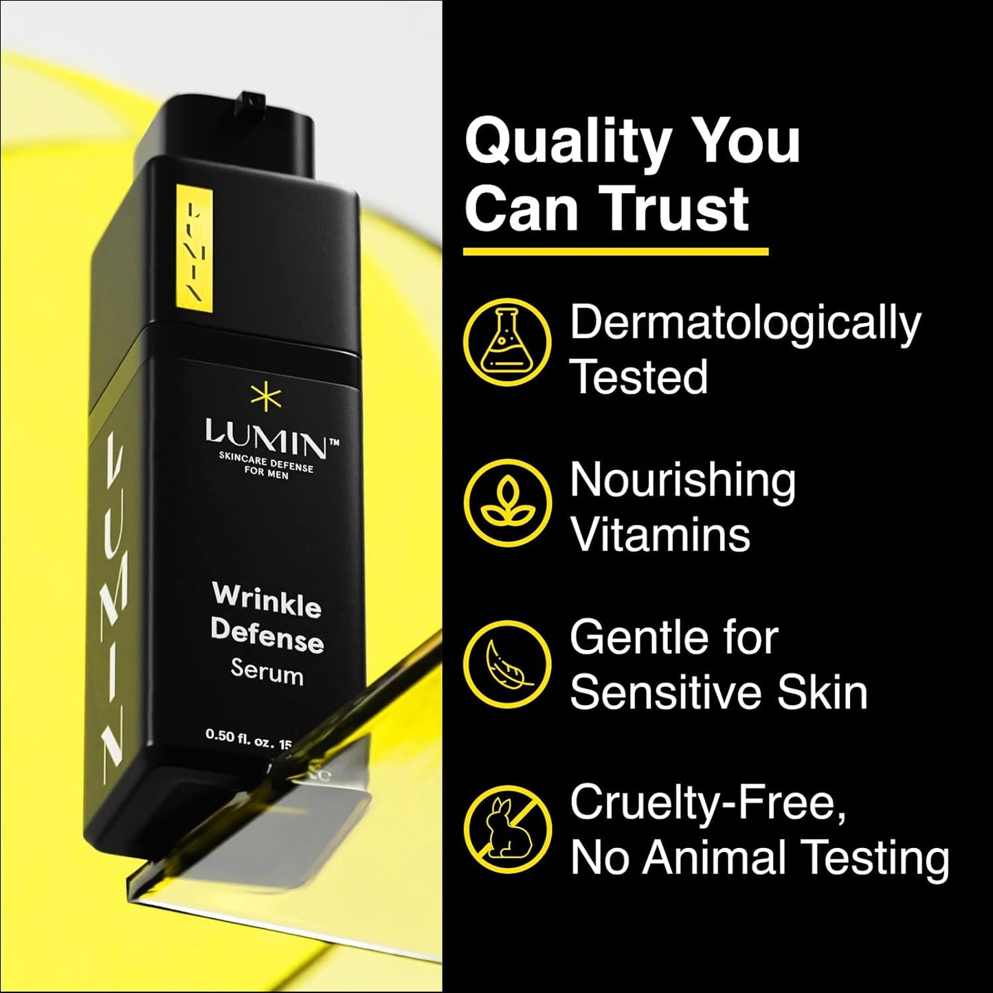 Lumin Wrinkle Defense Serum for Men Skincare | Anti-Aging Skincare with Vitamin C, Hyaluronic Acid, Ferulic Acid | Targets Fine Lines, Wrinkles, Dark Spots | Evens Skin Tone | 2 Months Supply | 15mL