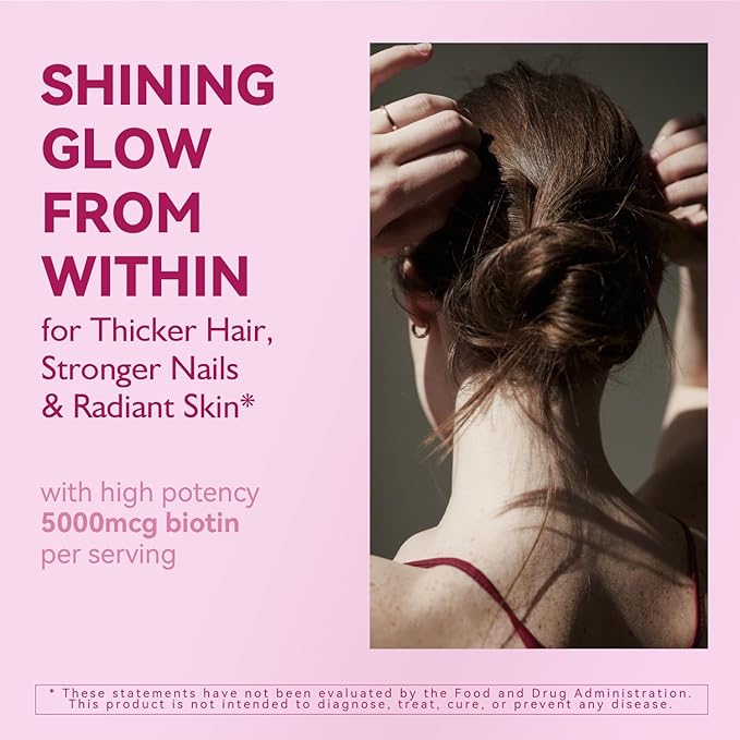 Gynable Biotin Gummies Vitamin B7, 5000 mcg, Hair Skin and Nails Supplement, 60 Count, 2 Month Supply