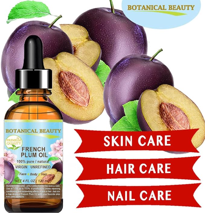 PLUM OIL French. 100% Pure Natural Virgin Unrefined Undiluted Cold Pressed Carrier Oil. For Face, Skin, Hair, Body, Lips, Nails (4 Fl.oz - 120 ml.) by Botanical Beauty