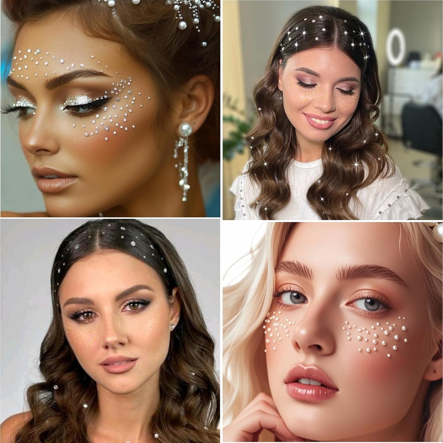 XANGNIER Glitter Freckles Face Tattoo,9 Sheets Face Glitter Makeup Sparkles Stickers for Women,Gold Silver Jewels Gems Half Magic Stickers for Fairy Accessories,Rave Festival Trinkets Accessories