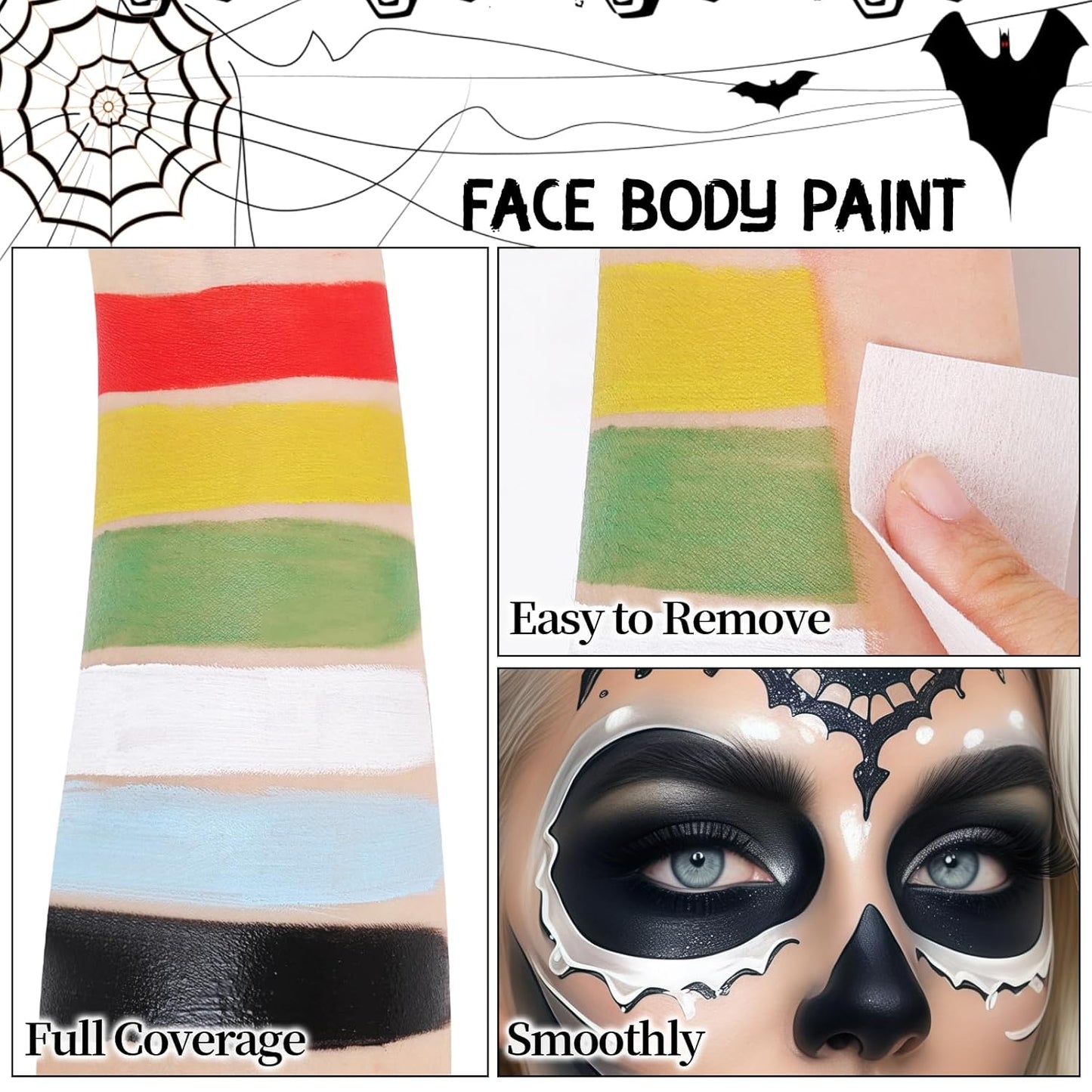 Halloween Makeup Kit for Witch, Complete SFX Costume Set with Green Face Paint, Witch Fake Nose, Water-Based Face Paint Set for Halloween Cosplay SFX Makeup, Costume Parties, Theater
