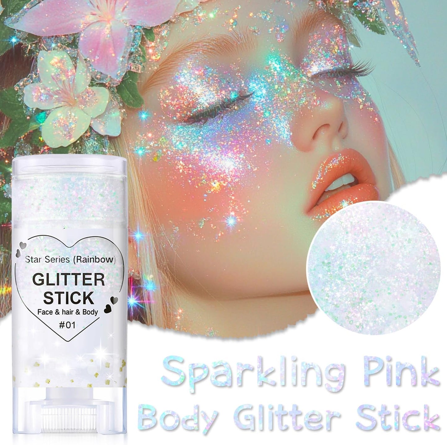 Sparkling Pink Body Glitter Stick, Halloween Face Glitter Makeup,Holographic Hair Glitters Mermaid Makeup Rave Outfits for Women, Shimmer Face Paint Stick for Christmas (Sparkling Pink)