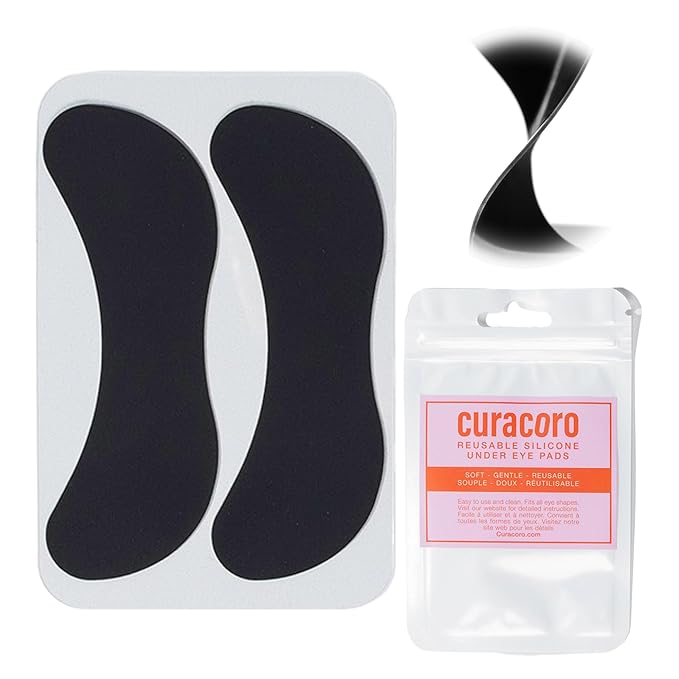 Curacoro Reusable Eye Pads, Silicone Under Eye Patches Lash Lift Cover Eyelash Extension | Soft Pads for Sensitive Skin during Eyelash Perm Lamination & Lash Extensions Remover (Black, Style 2)