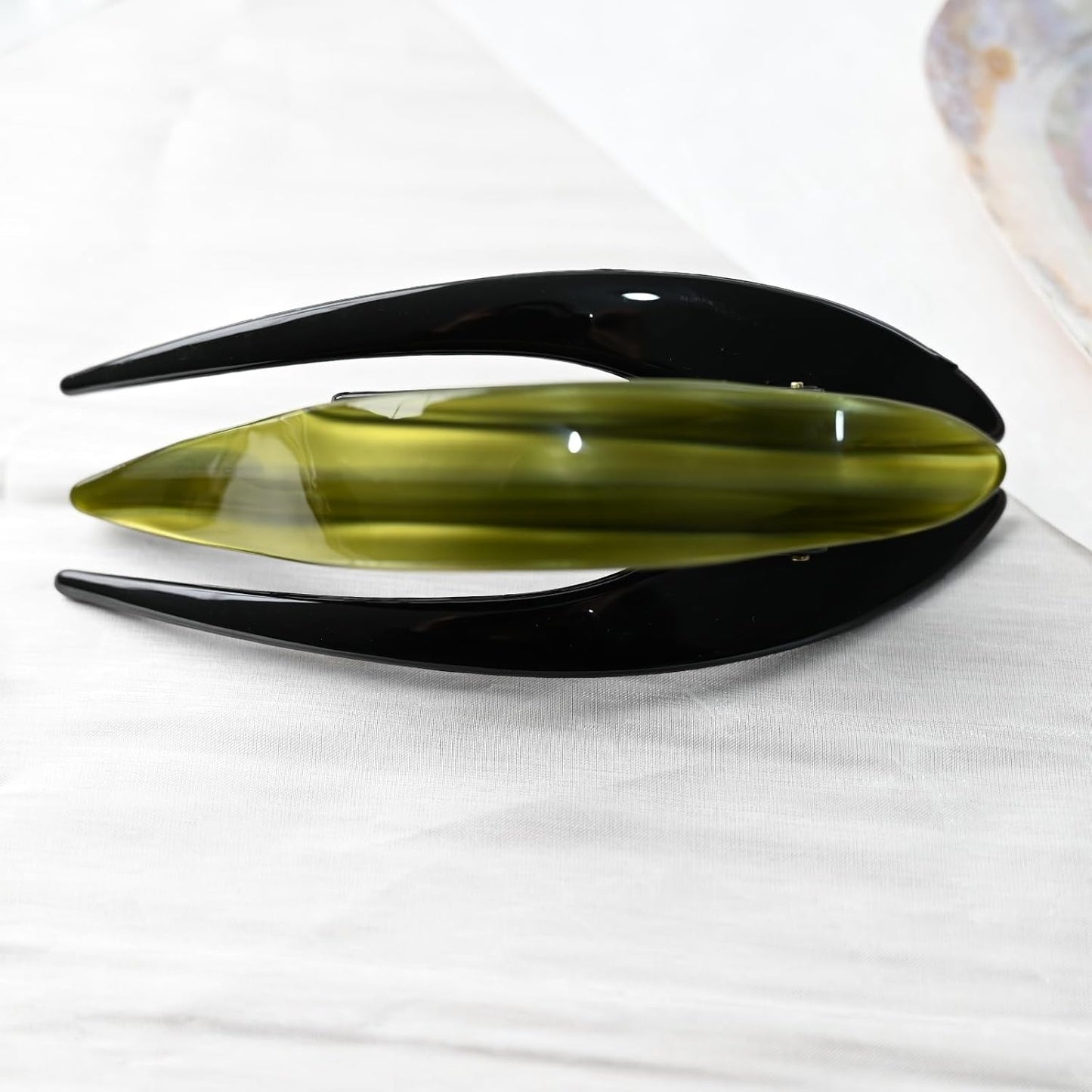 Handmade Celluloid French Design Tortoise Shell Barrettes Side-slide Opening Duck Luxury Fashion Accessories Hair Clip Claw for Women (green)