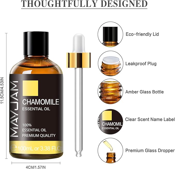 Chamomile Essential Oil(100ml) - MAYJAM 3.38fl.oz Pure Essential Oils - Use in Aromatherapy, Massage Blend & Diffusers - Chamomile Oil