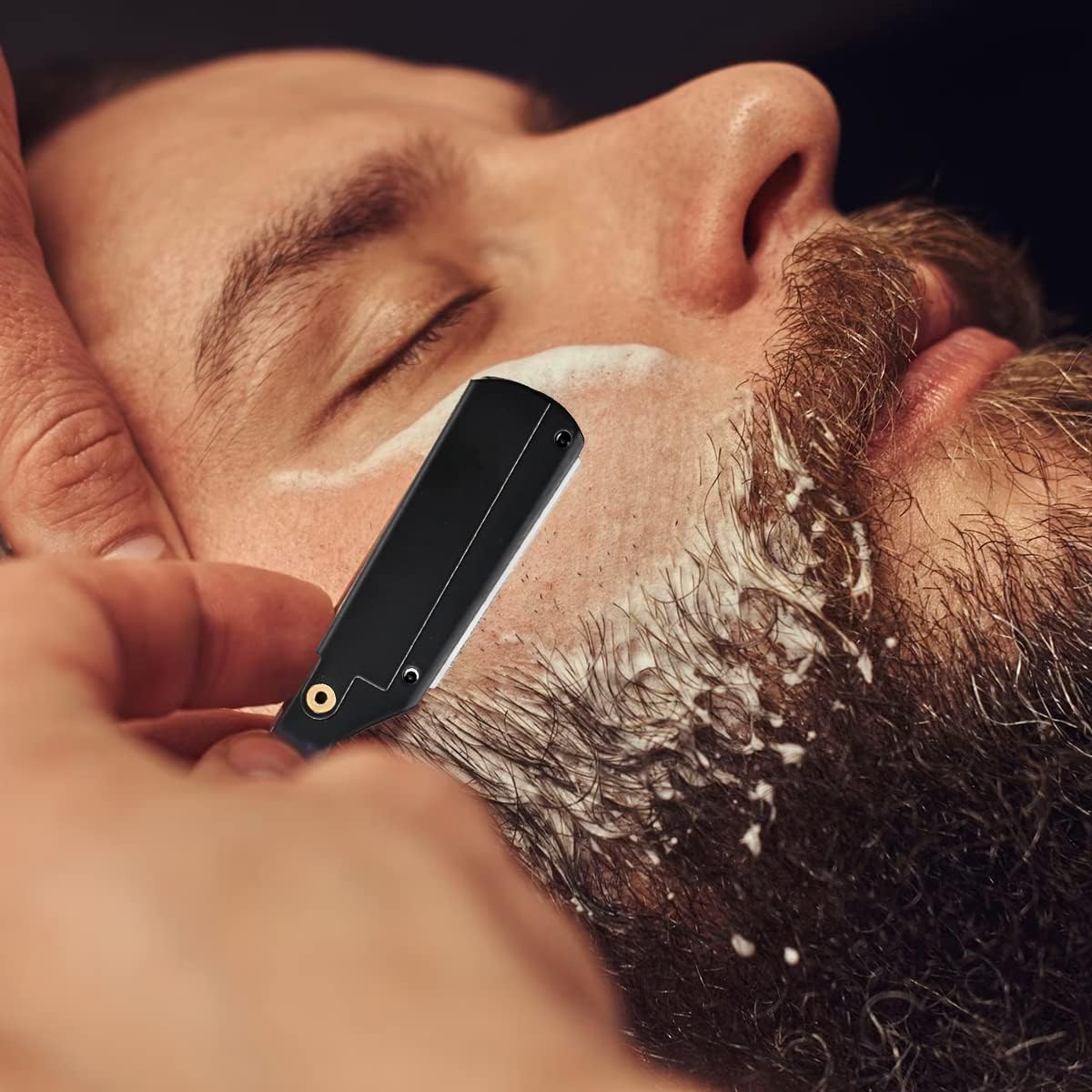 Hair Cutting Scissors Thinning Shears Kit for Haircutting, Fcysy Professional Barber Scissors Set, Black Haircut Scissor Blending Shears Straight Edge Razor Barber Supplies for Men Women