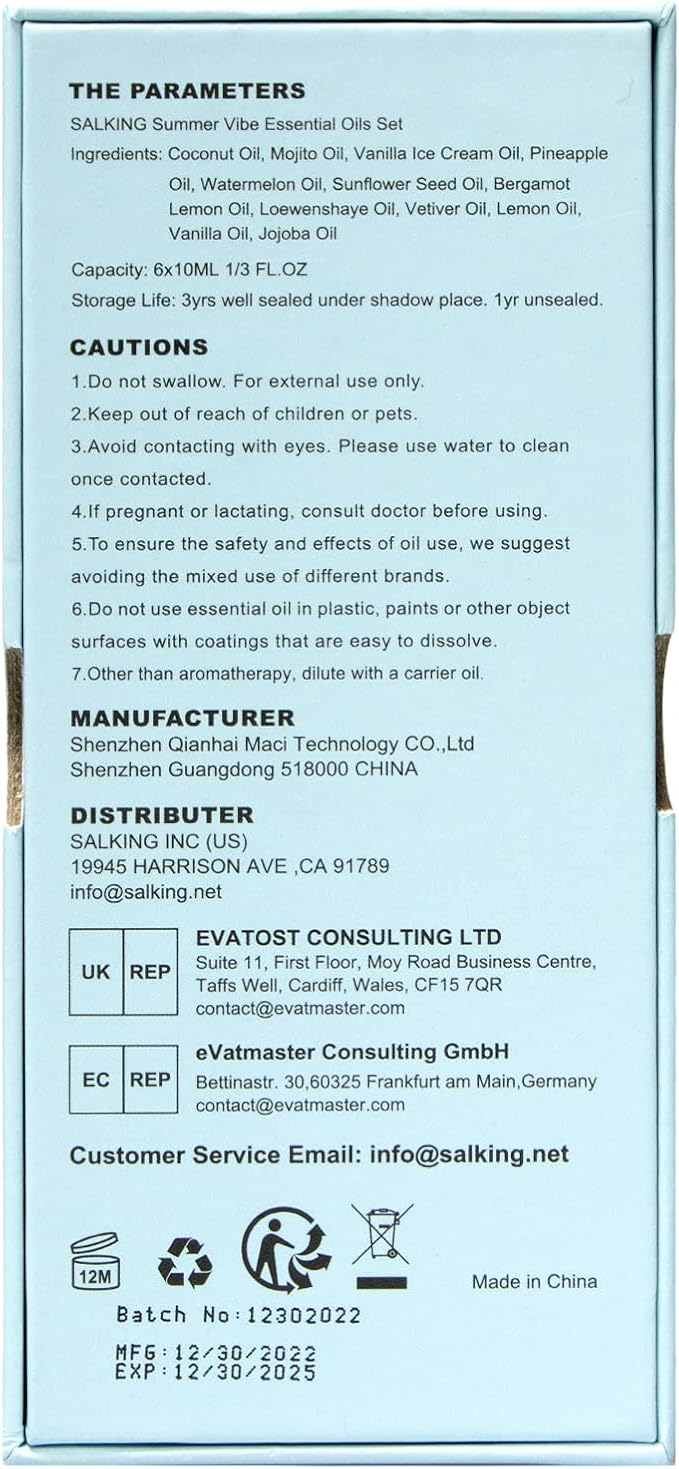 SALKING Summer Fragrance Oils Set, Premium Essential Oils Gift Set for Diffuser, Scented Oil for Soap & Candle Making - Ocean Breeze, Mojito, Coconut, Pineapple, Watermelon, Vanilla Ice Cream