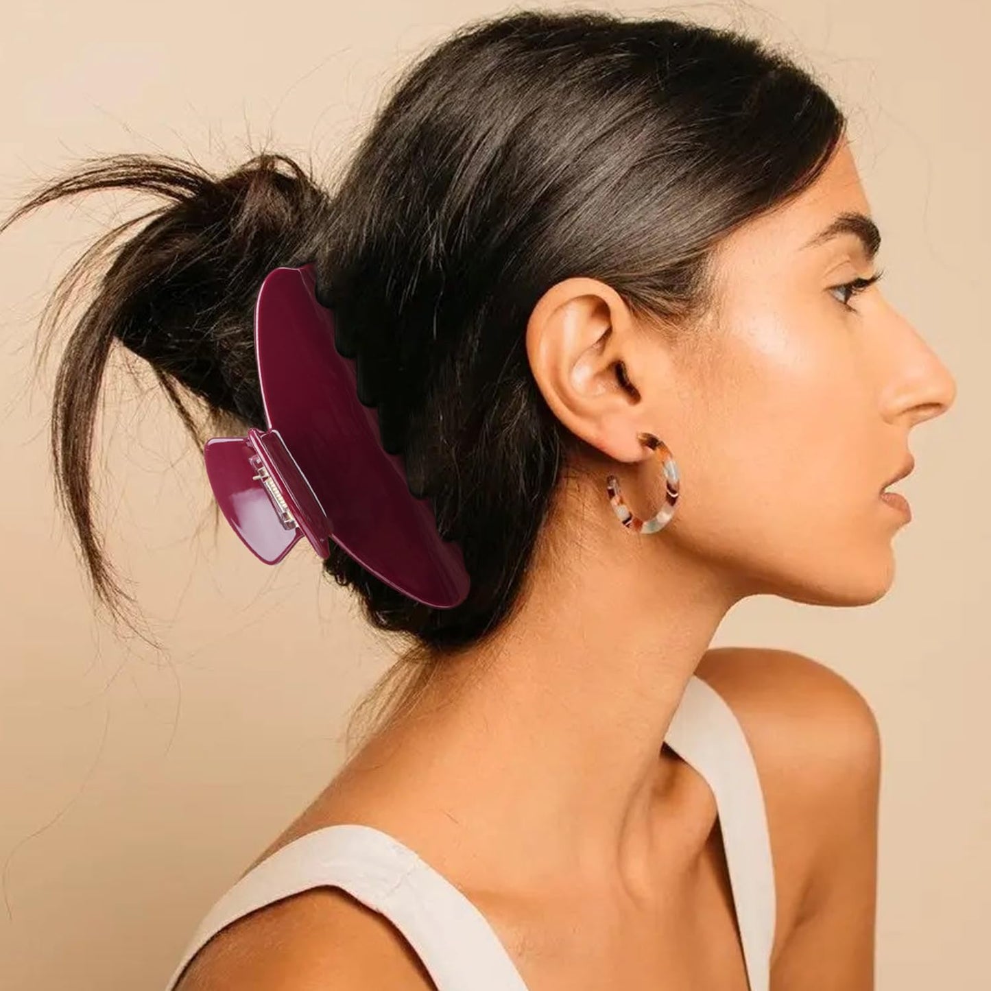 MAORULU Cute Claw Clip for Women – 4'' Large Acetate Hair Clips for Thick Thin Curly Long Hair, Durable Hair Clamps Non-slip Y2K Jaw Clip, Strong Hold, Stylish French Design (Wine Red)