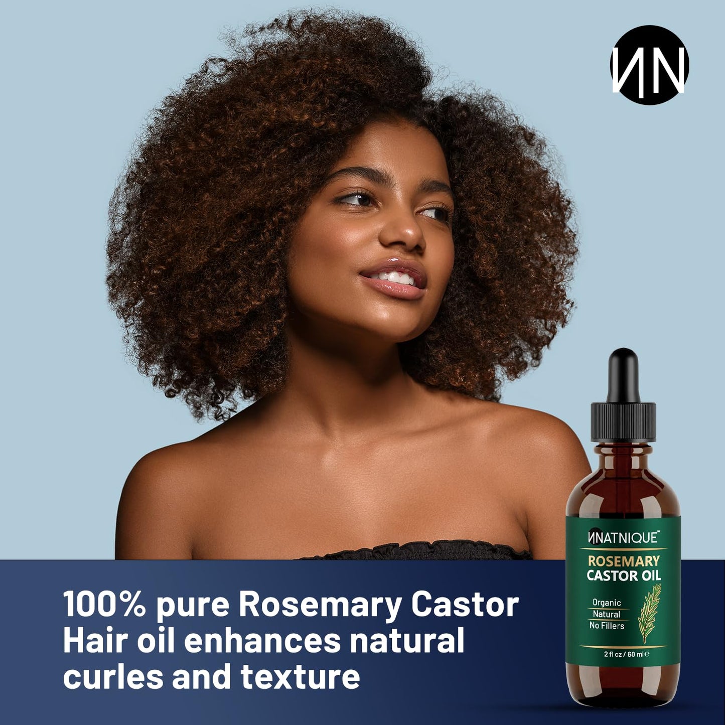 Natnique Rosemary Castor Oil – 100% Pure Cold-Pressed Organic Hair Growth Oil, Hexane-Free Scalp Serum & Moisturizing Treatment for Dry Scalp, Fuller Hair, Stronger Roots & Natural Care – 2oz