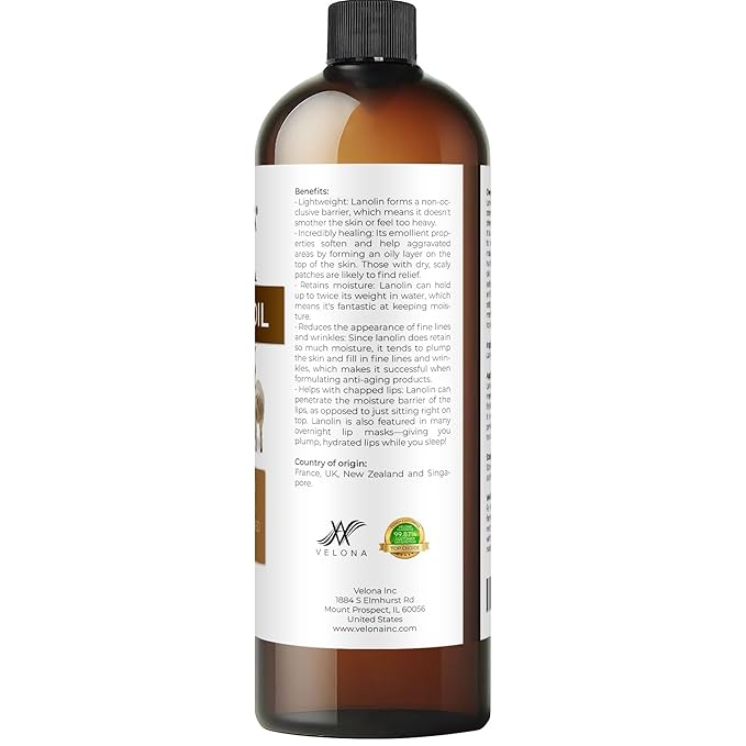velona Lanolin Oil USP Grade 16 fl oz | 100% Pure and Natural Carrier Oil | Refined, Cold pressed | Skin, Hair, Body & Face Moisturizing | Use Today - Enjoy Results