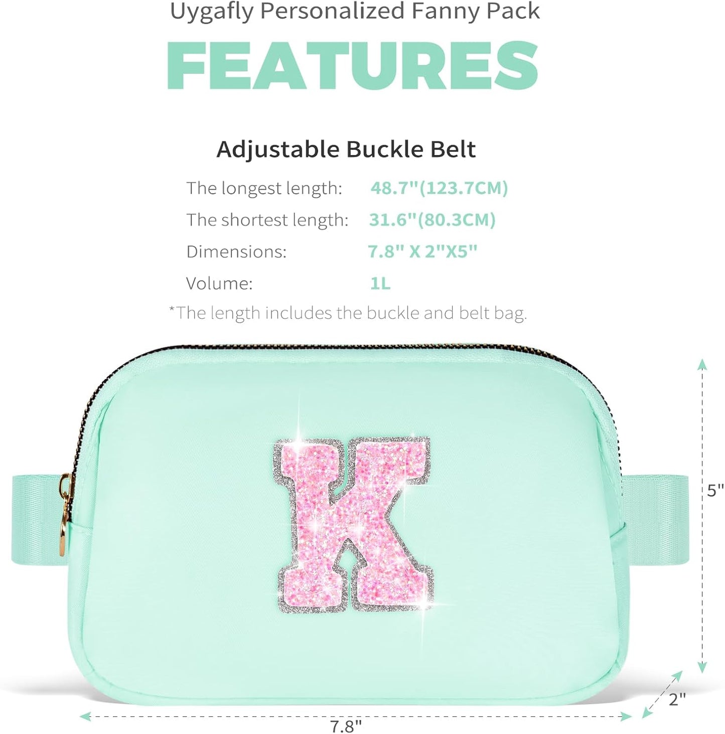Fanny Pack Belt Bag Crossbody Bags with Initials Letter Patch Trendy Stuff for Teens Cute Stuff Birthday Gifts for Teenager Girls | Light Green,Initial K