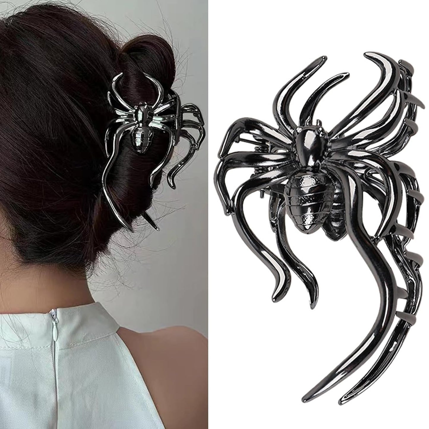 Halloween Spider Hair Claw Clips - Metal Black Alloy Nonslip Terror Strong Hold Gothic Catch Clips for Women's Thick or Thin Hairs - Spider Style 2