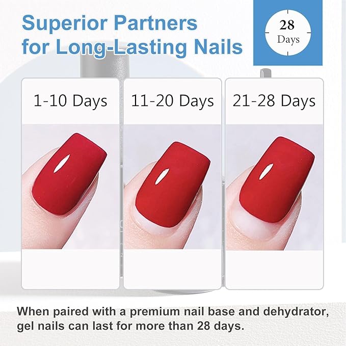 4Pcs 15ml No Wipe Top and Base Coat Set with Nail Dehydrator and Primer X-Strength for Gel Polish Long Lasting Nail Bonding Strengthening Kit for Women