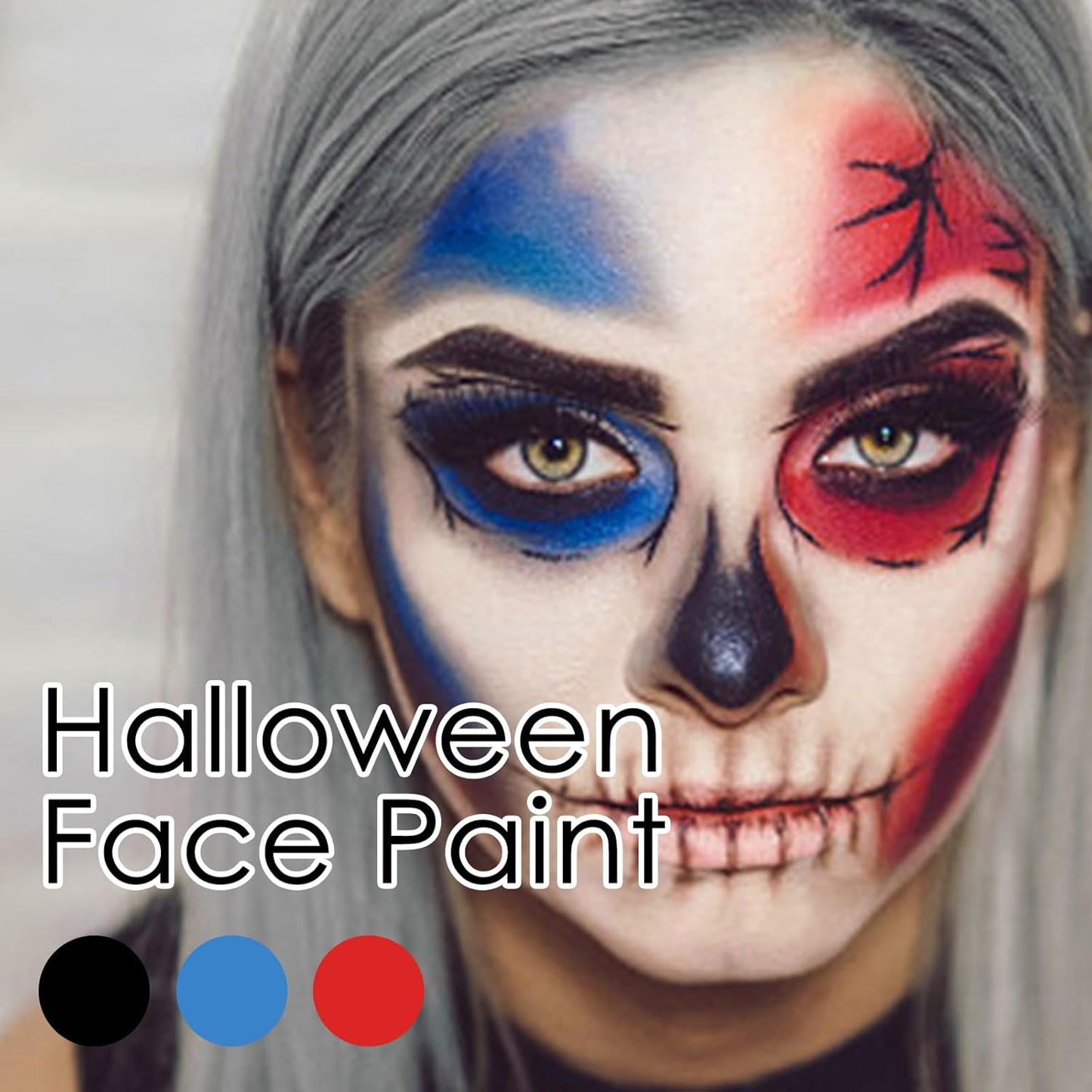 3 Colors Blue Black Red Face & Body Paint Stick, Eye Black Baseball Sticks for Baseball/Football/Halloween Accessories Vampire/Joker/Clown Makeup Cream Easy to Blend
