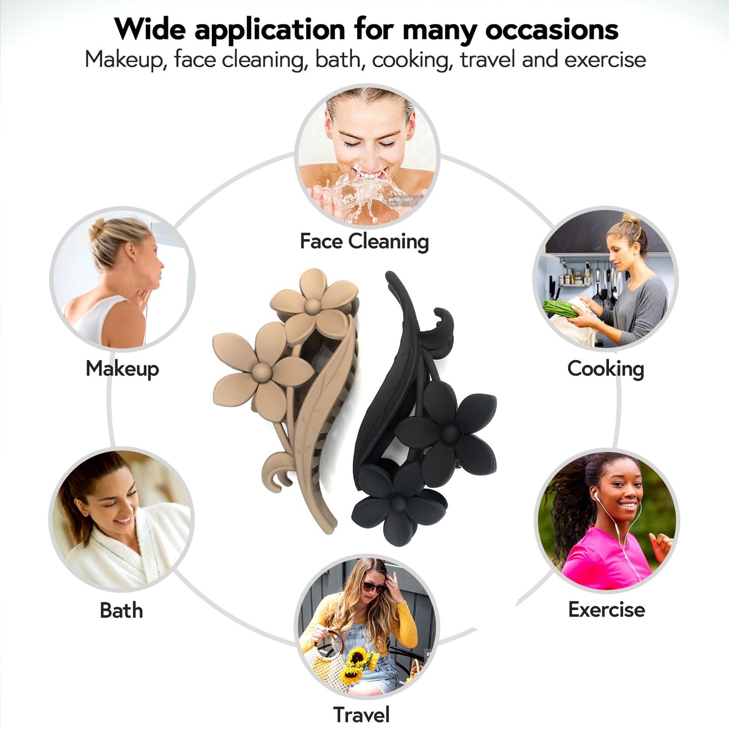 MARY LAVENDER Big Claw Clips Flower Shape for Women and Girls, Non Slip Strong Hold Hair Clips for Thick Hair, 4 Neutral Colors