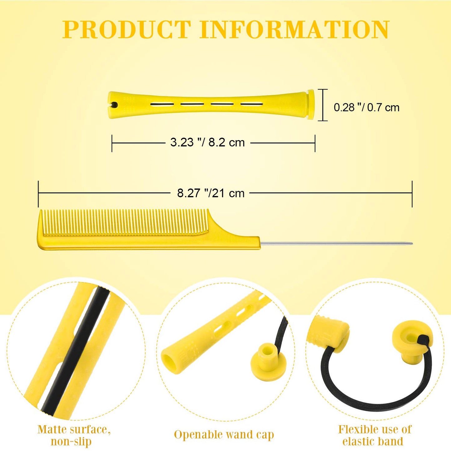 24 Pieces Hair Perm Rods Plastic Cold Wave Perming Curlers Hair Rollers with Steel Pintail Comb Rat Tail Comb Tools for Hairdressing Styling(Yellow,0.28 Inches)