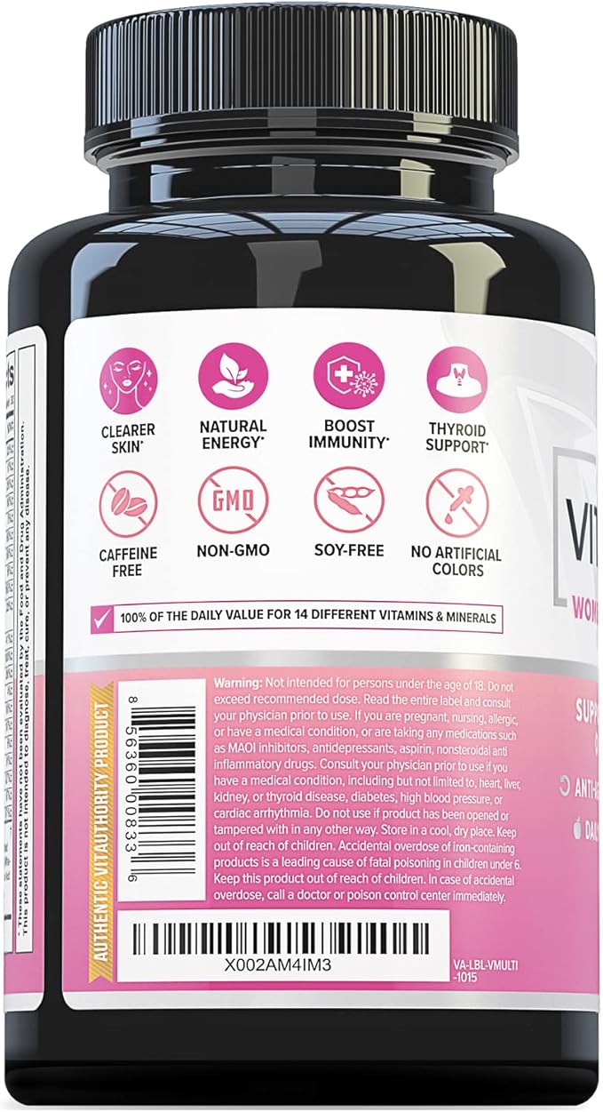 Multivitamin for Women Women’s Daily Multi-Vitamin Supplement with DIM, Iodine, Ashwagandha Supports Youthful Complexion, Healthy Cortisol and Estrogen Balance 30 Day Supply