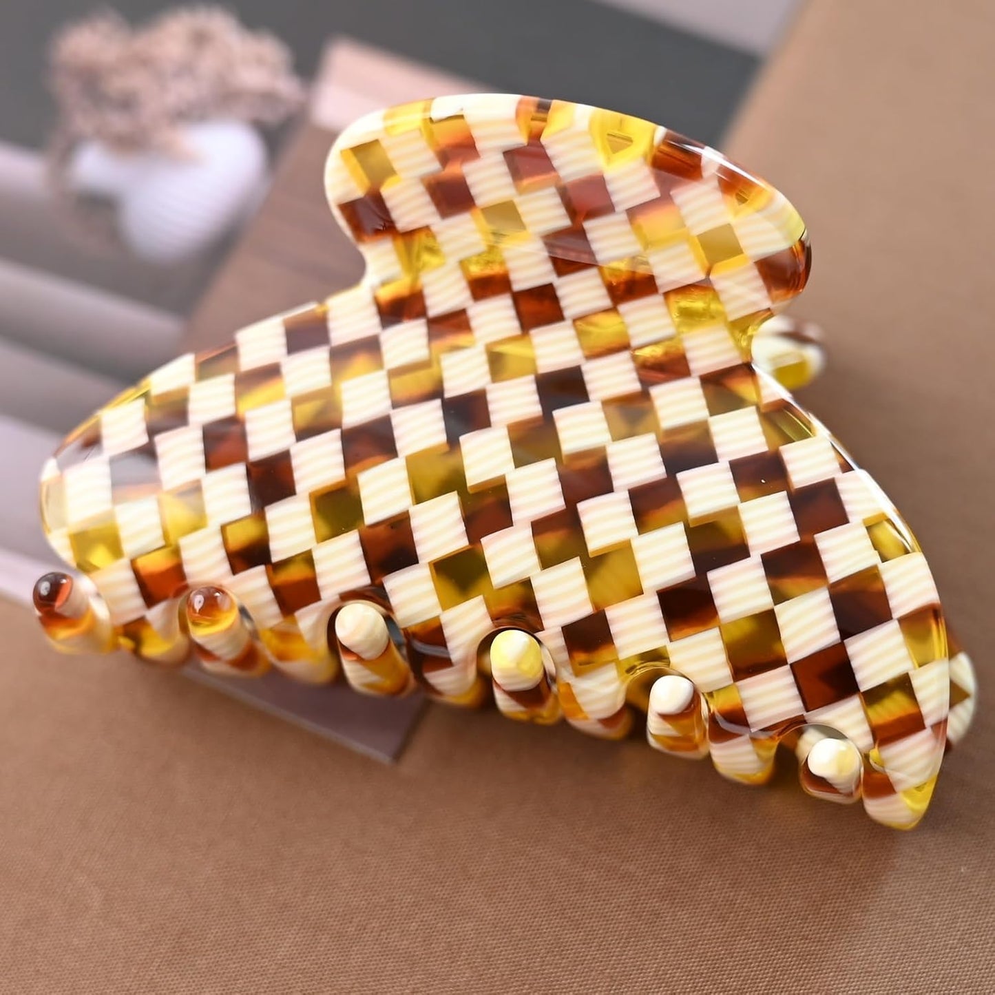 Handmade Celluloid Acetate French Design Barrettes Tortoise Shell Claws Hair Claw Luxury Fashion Accessories Hair Clip for Women (check)