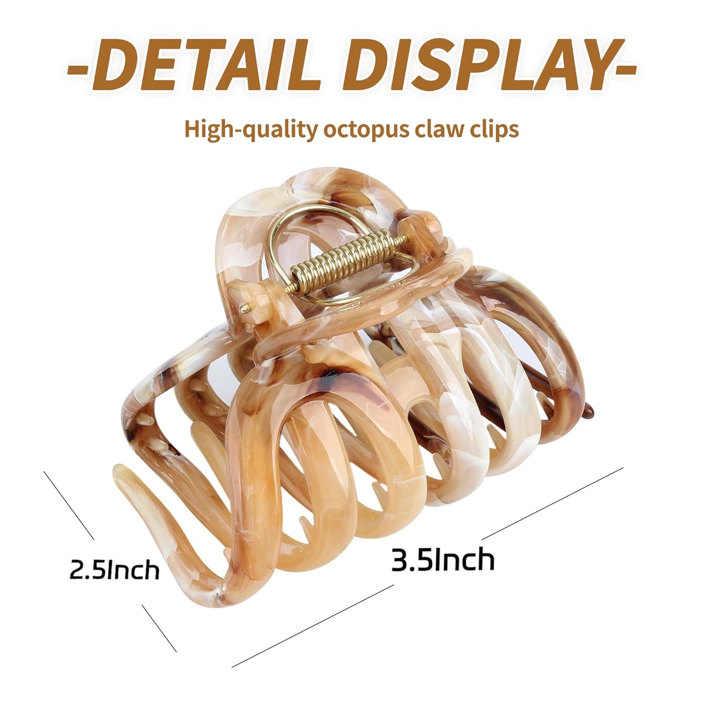 FAELBATY Octopus Multicolor French Claw Hair Clips, 2 Pcs, Ink Brown & Ink Grey, 3.5 x 2.4 Inches, Polycarbonate, Non-Slip Grip, Strong Hold for Long Thick Hair, Women & Girls