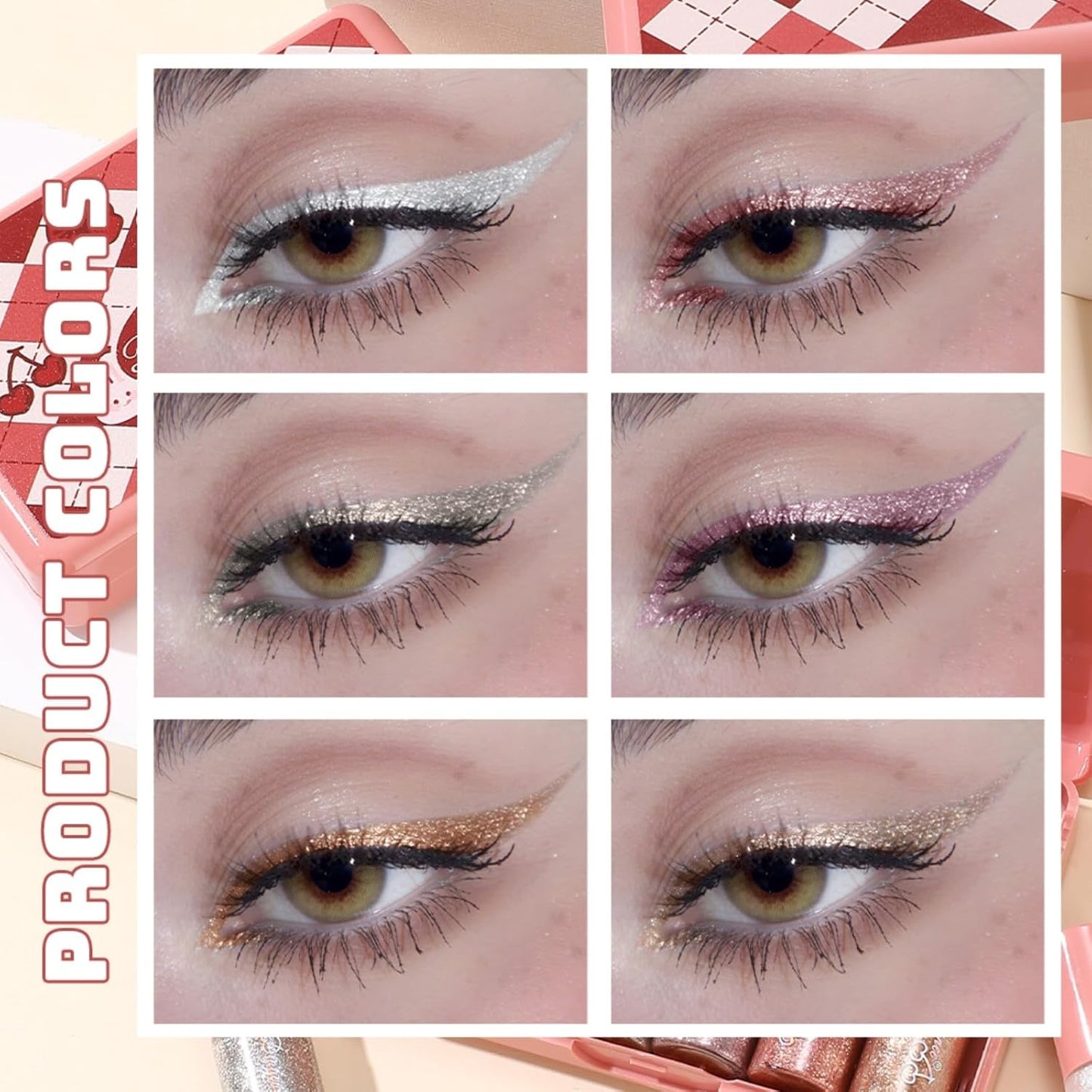 6 Pcs Liquid Glitter Eyeshadow Set Colorful Eyeliner with Long-Lasting and Waterproof Shinning Eye Shadow Gift for Women Eye Makeup (Cherry Rabbit)
