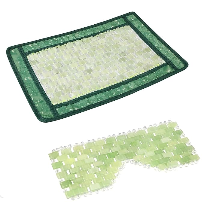 Jade Eye Mask&Energy Pillow Cover - Jade Massage Design for Relaxation Eye Mask Hot & Cold Therapy to Reduce Wrinkles, Puffiness, Migraines, and Anti-Aging