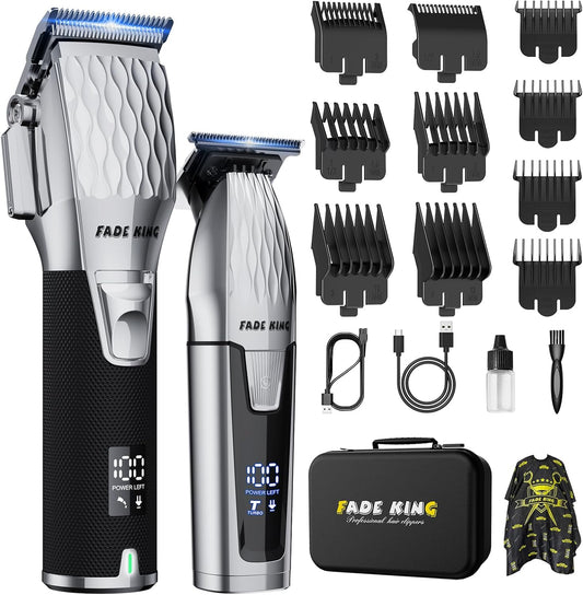 FADEKING® Professional Hair Clippers for Men, Cordless Hair Clippers and Beard Trimmer for Men, Professional Barber Clippers for Hair Cutting and Beard Shaping & Grooming (Silver Black)