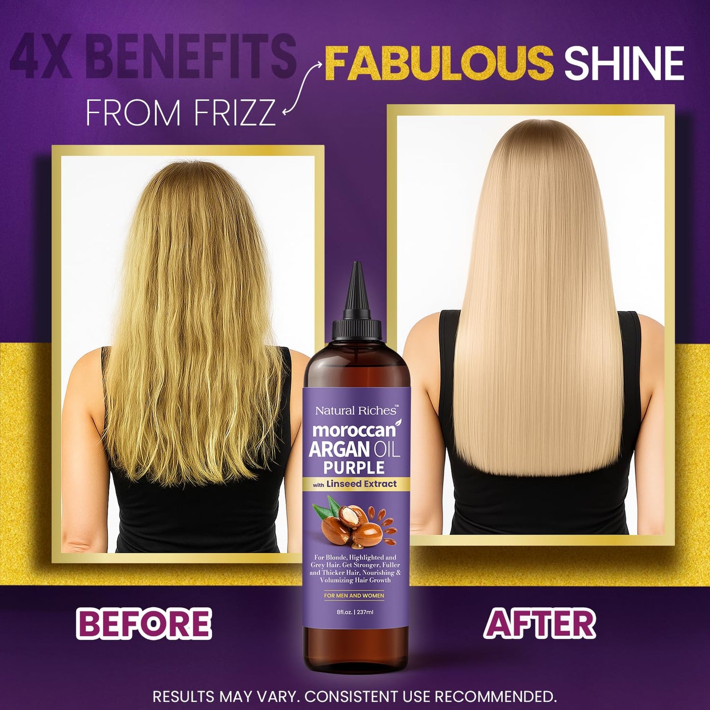 Natural Riches Moroccan Argan Oil Purple, Anti-Brass Hair Treatment with Linseed Extract for Silver Blonde Platinum Hair removes Yellow & Brass tones. Grey Highlighted Hair 8 fl oz