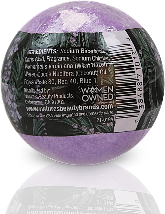 Nature's Beauty Lavender & Rosemary Bath Bomb Multi-Pack - Luxury Fizzy Spa Bath Bomb to Help Calm, Soothe + Revive Dull and Dry Skin Made with Coconut Oil & Witch Hazel, 5.5 oz (4 Pack)