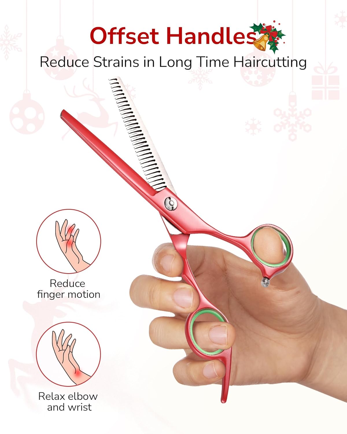 ULG 6.5" Hair Thinning Scissors, Japanese Stainless Steel, Professional Texturizing Shears, Barber’s 30-Tooth Blending Thinner for Stylist & Home Use, Christmas Gifts for Women Men Family Red