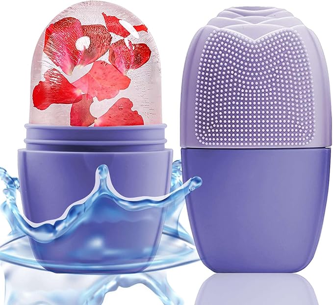 KOGITI Ice Rollers & Mold - Face & Eye Puffiness Relief Massage, Ice Facial Cube (Brush-Purple)
