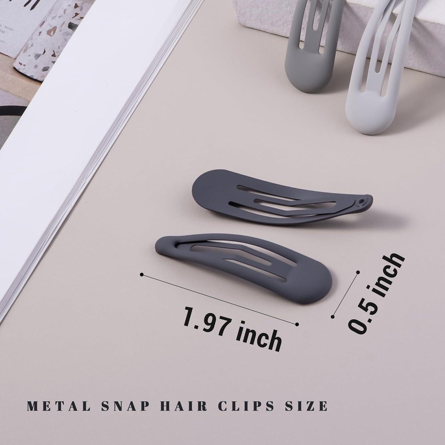 Small Hair Barrettes For Women No Slips Metal Snap Clips For Thin And Fine Hair,Matte Black Gray White,20 PCS,1.97 x 0.5 Inch.