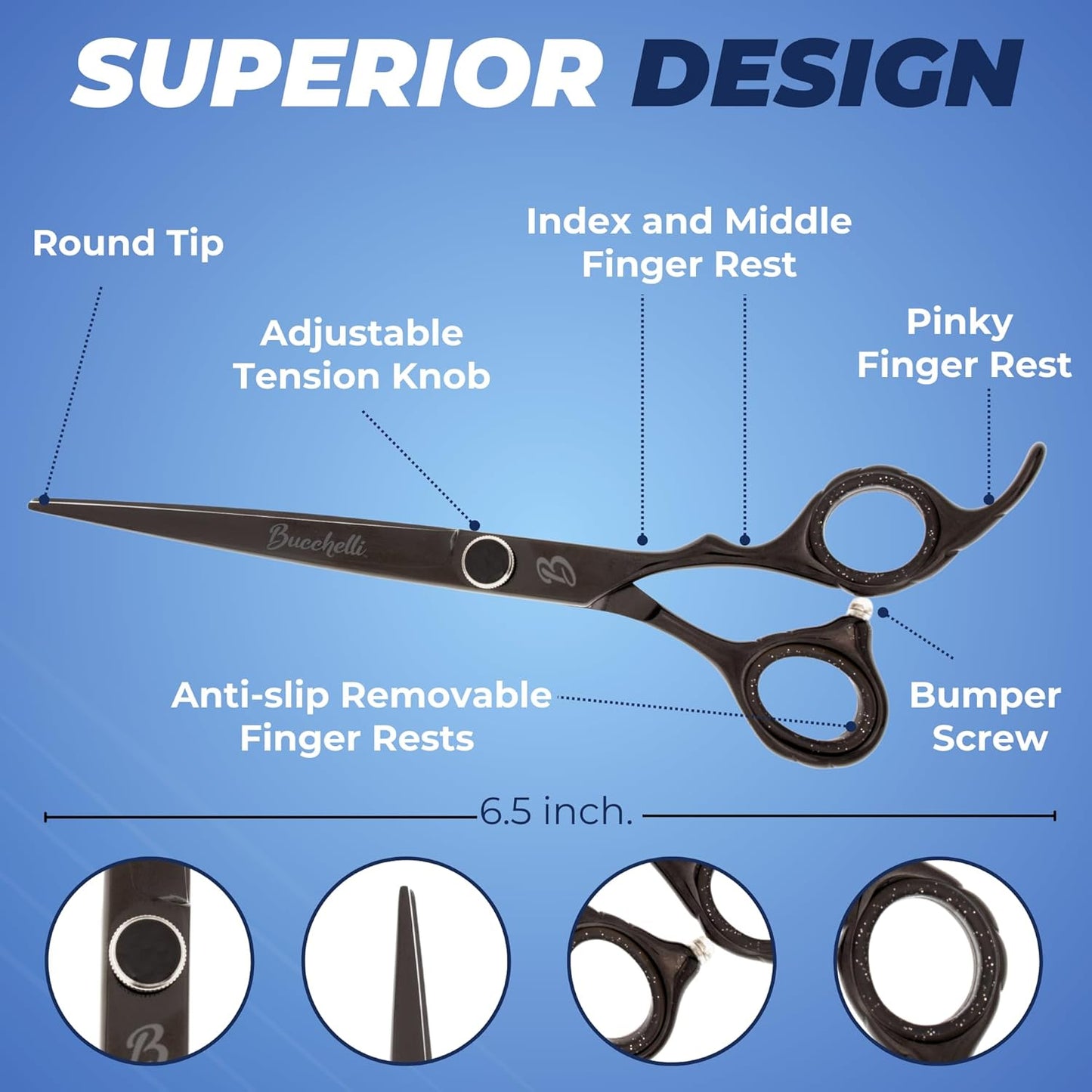 6.5 Inch Hair Cutting Scissors Professional - Japanese 440A Black Barber Shears - Micro Bevel Edge with Adjustable Tension Knob - Hair Shears Black (Black Right 6.5")
