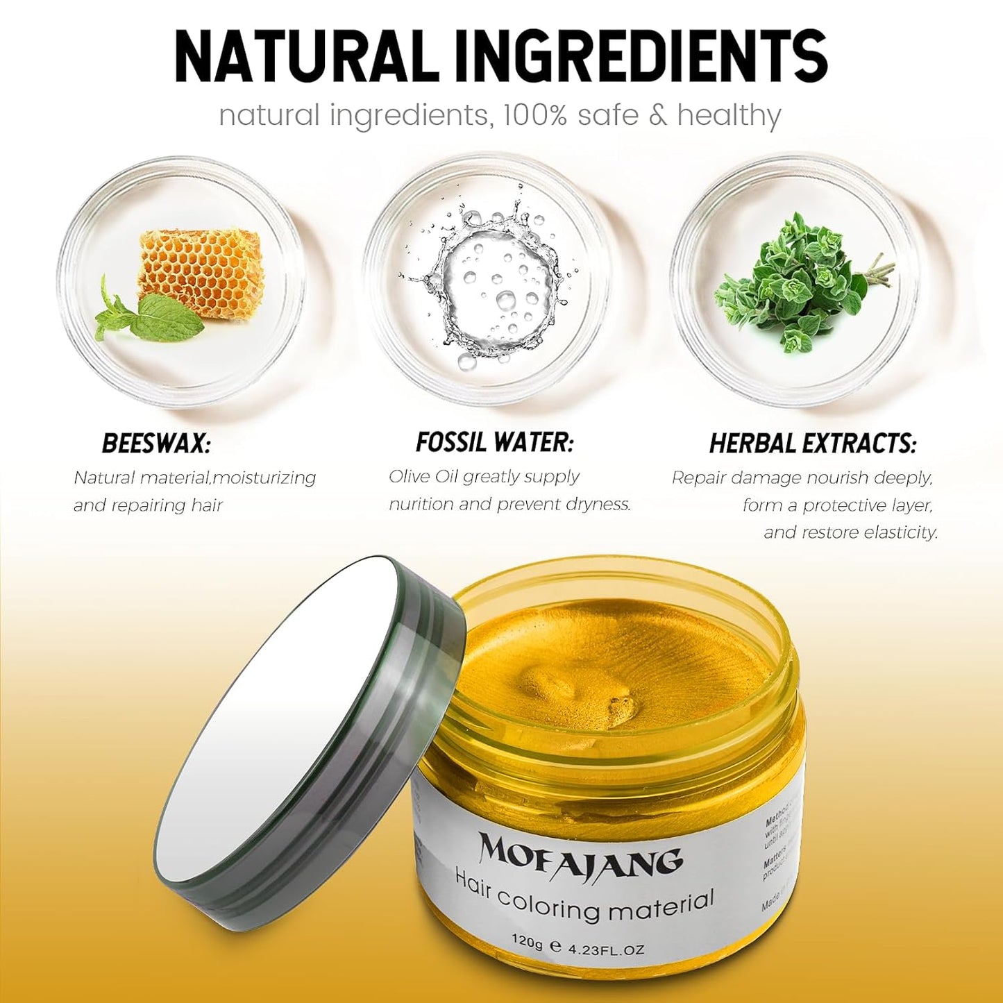 Gold Temporary Hair Dye Wax Natural Instant Hair Color Wax Pomades 4.23 oz, Hair Styling Clay for Party, Cosplay, Halloween, Christmas