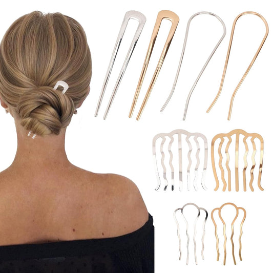 French Hair Pin, 8 PCS Hair Pins for Women Metal Hair Side Combs, French Pins Hair, U Shaped Hair Pins for Buns Updos, French Pins Hair Stick Pin Hair Combs for Styling Hairpin Hair Accessories