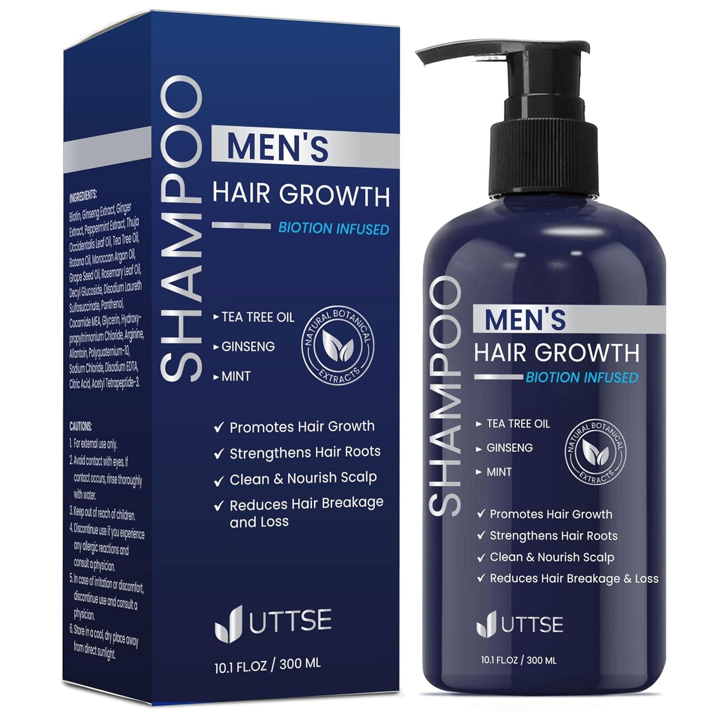 Biotion Hair Growth Shampoo for Men: Natural Thickening Shampoo with Tea Tree Oil Ginseng Mint for Hair Loss and Thinning Hair - 10.1 fl.oz, Dark Blue