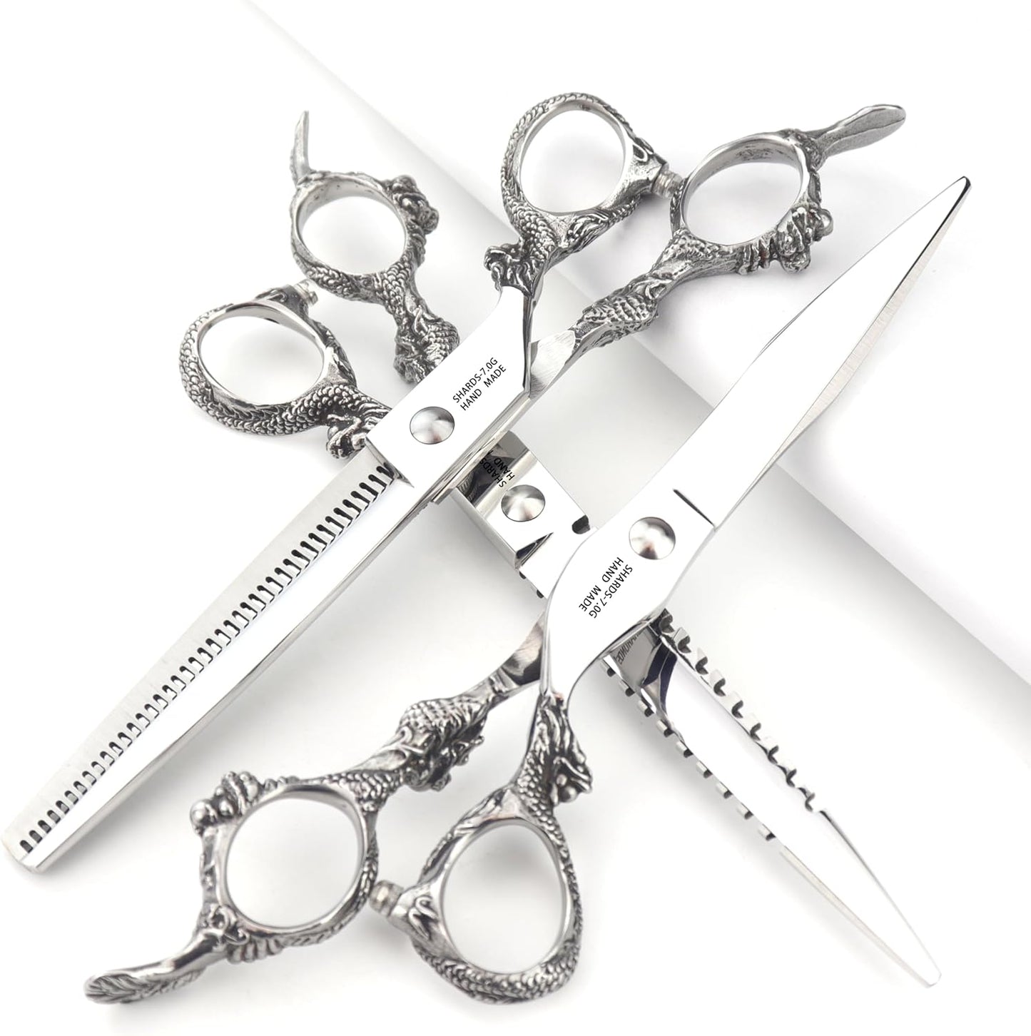 7" 7.5" 8"9" Professional Hairdressing Scissors Barber Salon Hair Cutting Dragon Shears (Large). (7 inch 3pc)