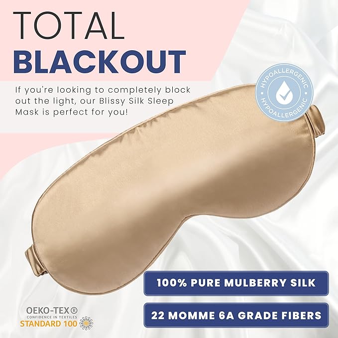 Blissy Silk Sleep Mask - Eye Sleeping Mask for Women & Men for Total Blackout - 100% Pure Mulberry Silk, 22 Momme 6a Fibers - Blindfold Sleep Mask Side Sleeper Eye Cover (Taupe)