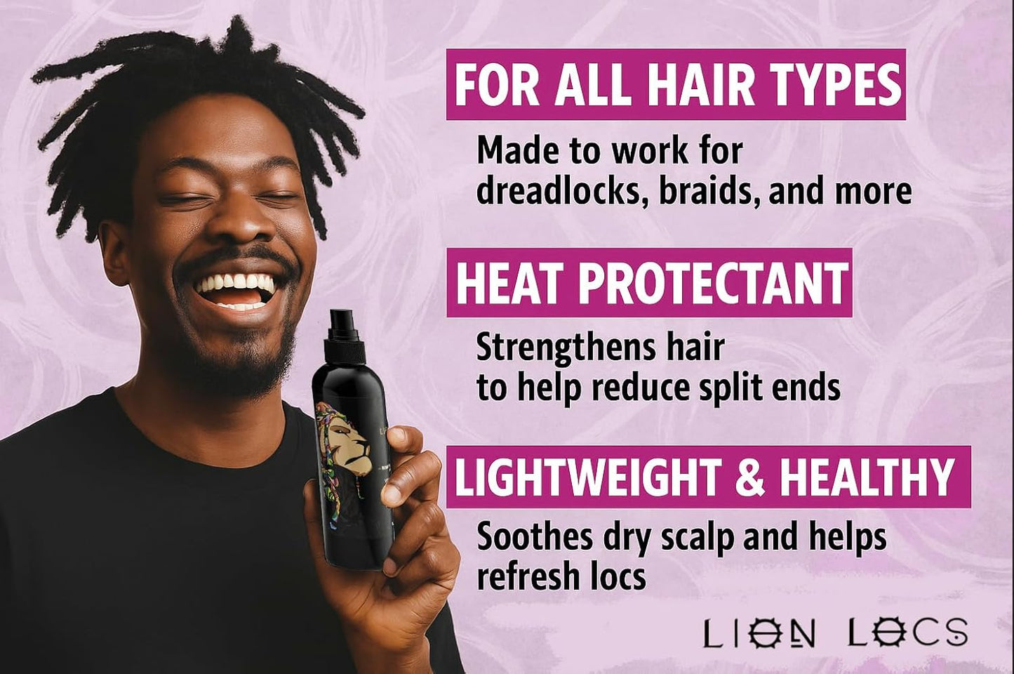 Lion Locs Rosewater Spray for Dreads and Locs - Organic Vegan Conditioner with Aloe, Oils, Vitamins, and Glycerin