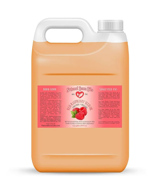 Natural Born Oils Raspberry Seed Oil, 1 Gallon, Organic, Cold-Pressed, Nutrient-Rich, Excellent for Radiant Skin, Lustrous Hair