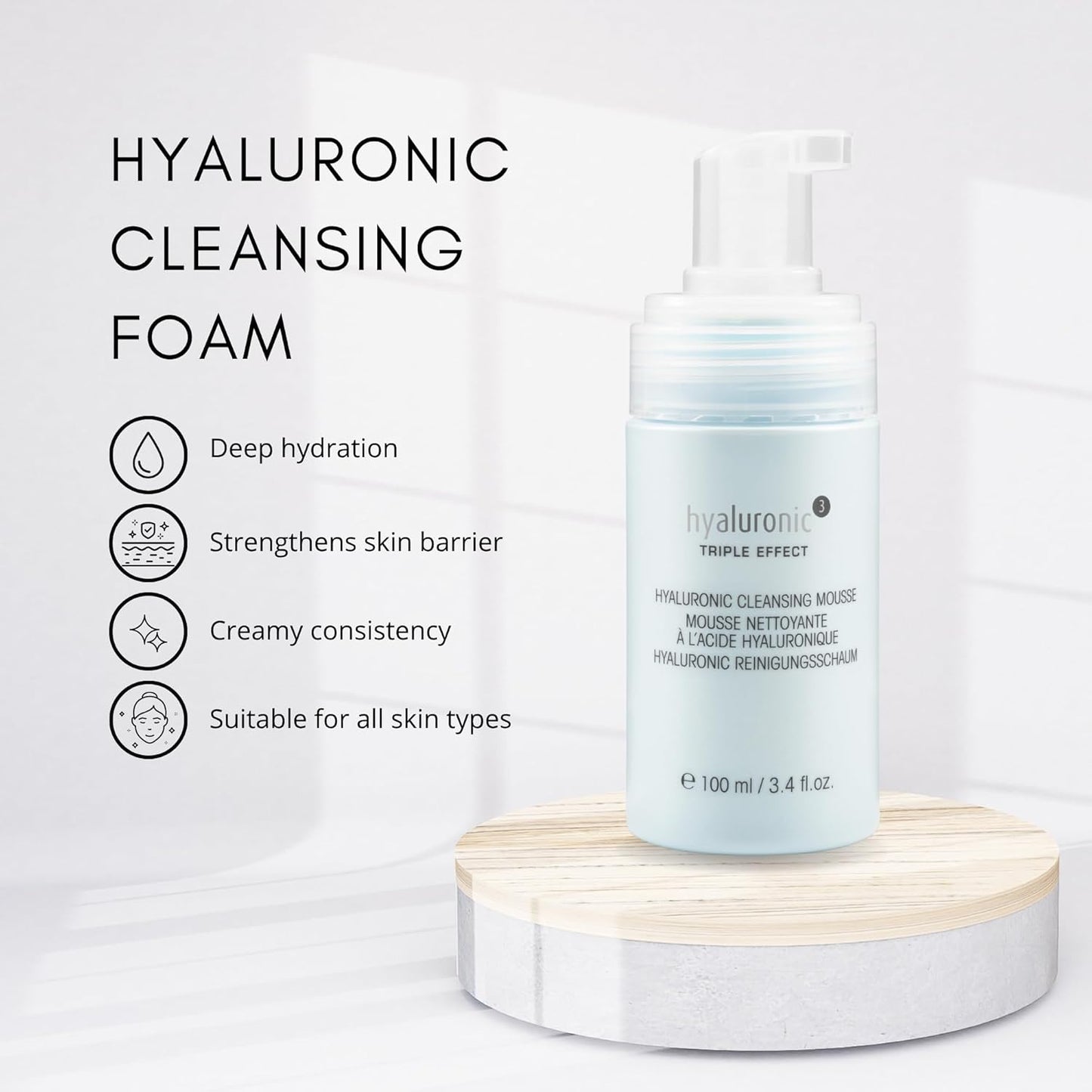 êb être belle Cleansing Foam with Hyaluronic Acid 3D, Skin Care for Women, Lightweight Hydrating Foam Cleanser & Betaine, for All Skin Types, 100 mL